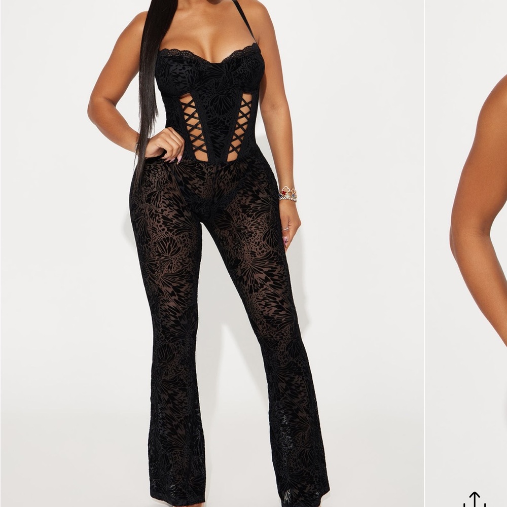 Fashion Nova NWT Lolita Elegant Black Lace Jumpsuit